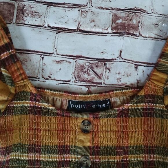 Mustard Plaid Long Sleeve Elasticized Top Small - Picture 5 of 7